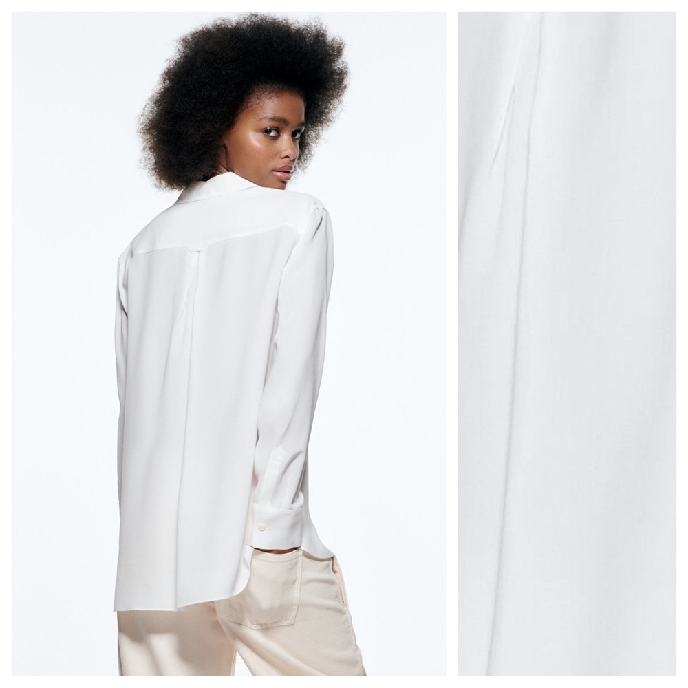 NWT. Zara White Flowy Shirt with Pockets. Size XS. - Picture 3 of 12